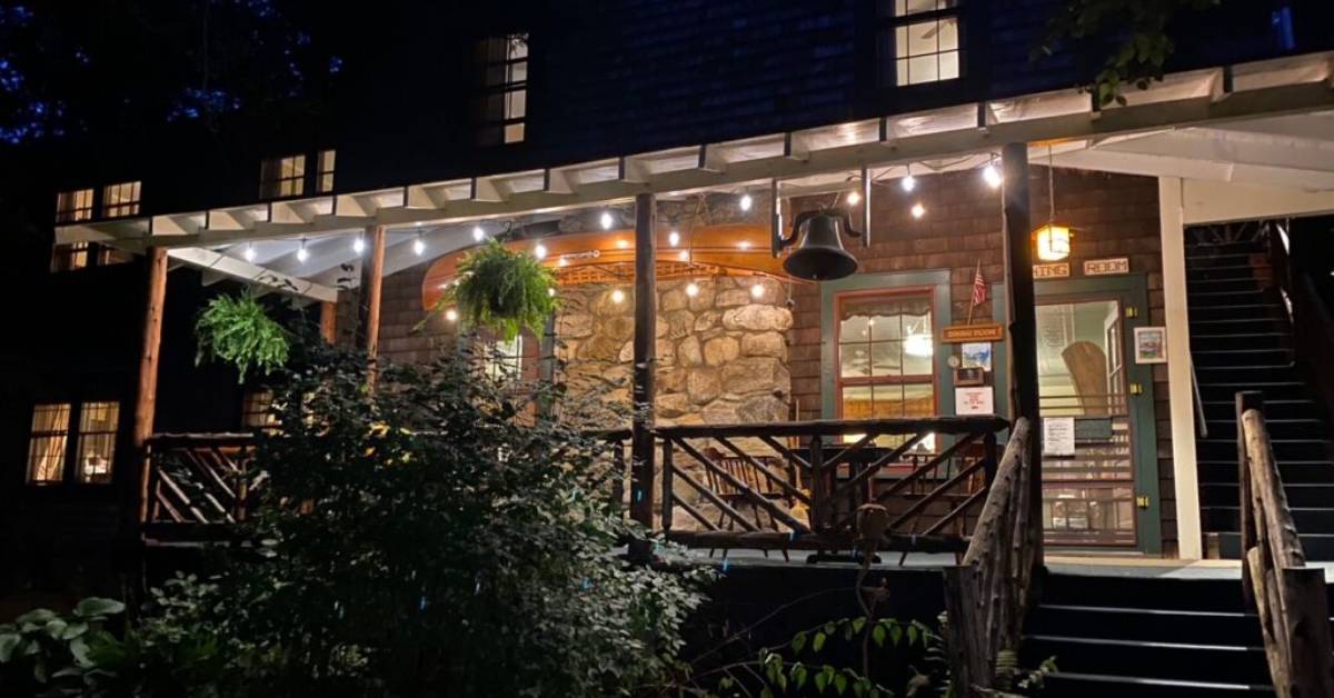 exterior of part of hedges at blue mountain lake at night