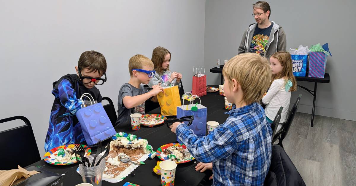 kids at adk karting birthday party room