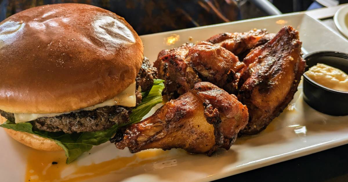 burger and wings at barnsider in lake george