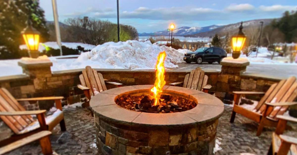 fire pit in winter outside holiday inn resort