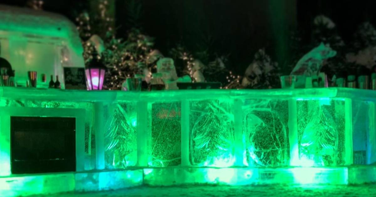 ice bar with green lighting