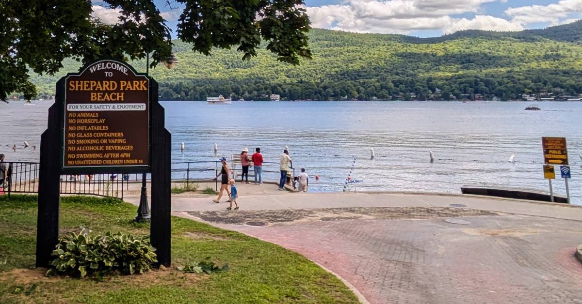 shepard park sign and waterfront