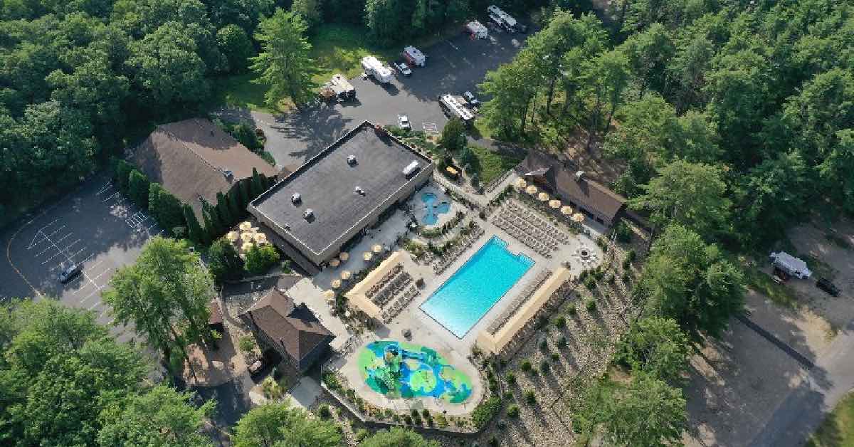 Aerial view of pool and facilities