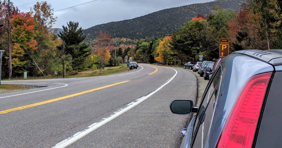 parking along side of road in adirondacks in fall