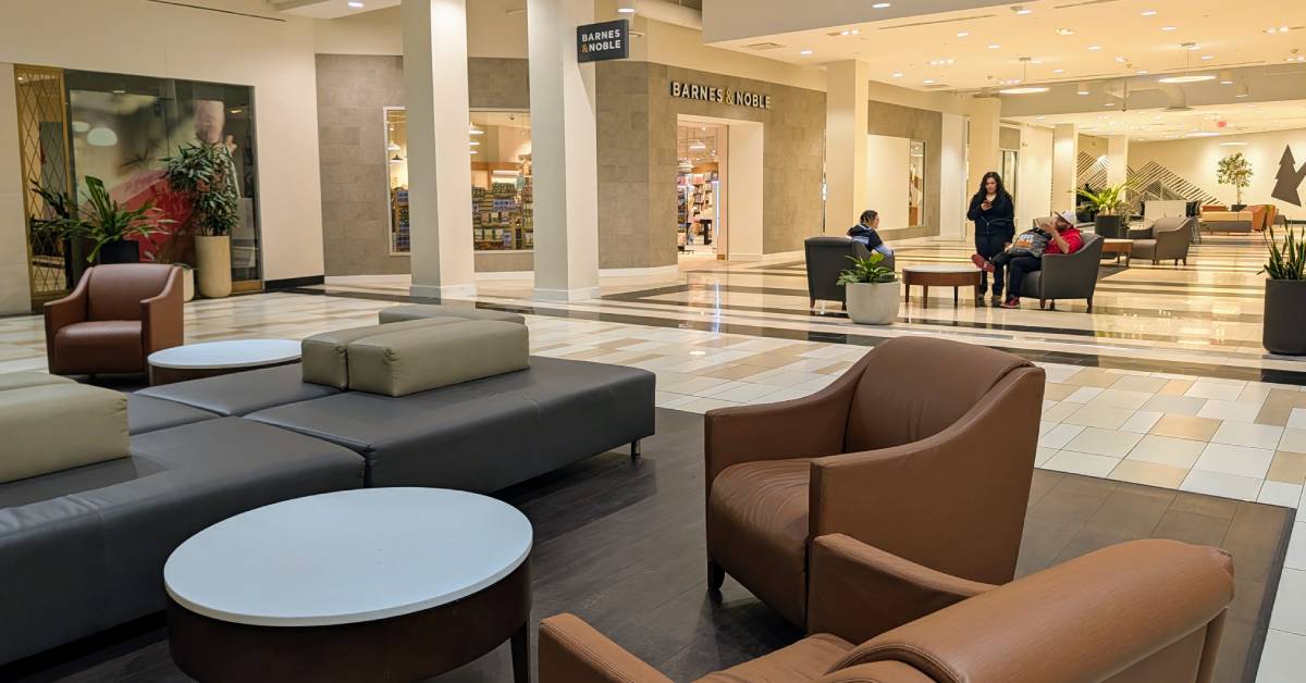 barnes and noble entrance in mall and part of the mall
