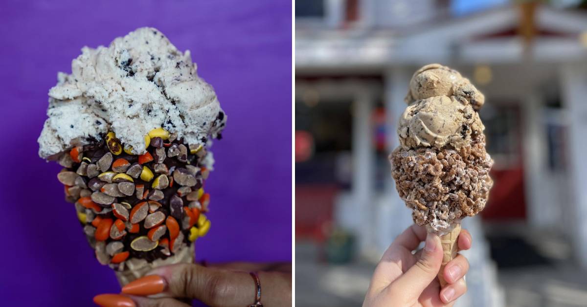 two ice creams with fancy cones