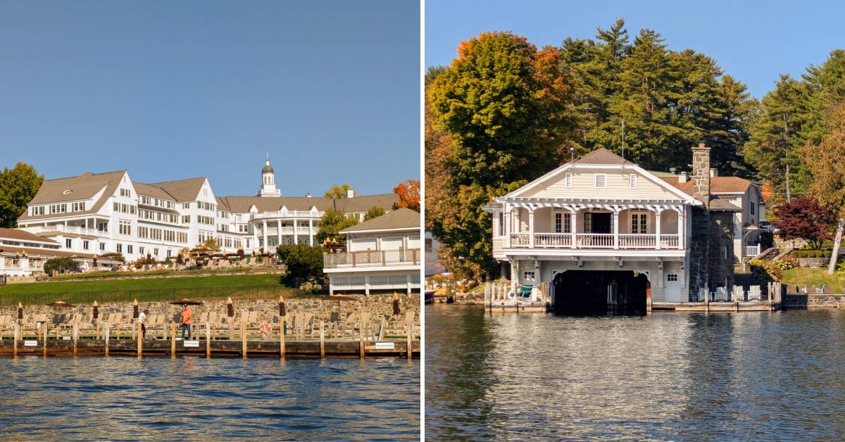 sagamore on the left, boathouse waterfront lodging on the right