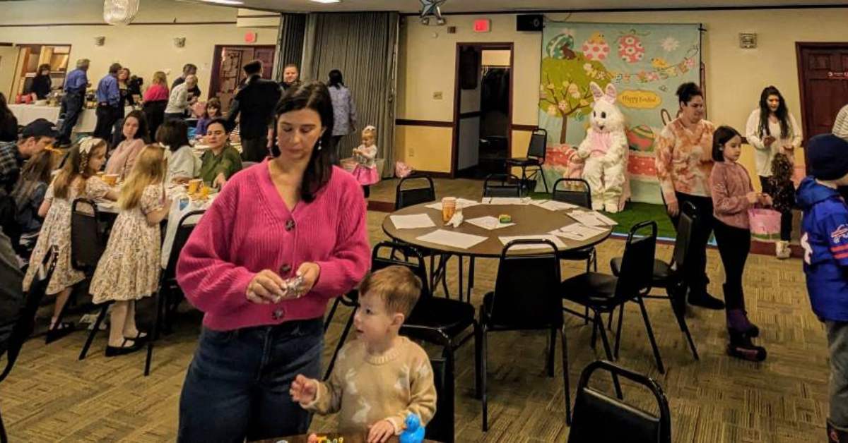 families at an Easter Bunny breakfast
