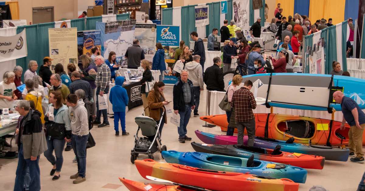people checking out a sports expo