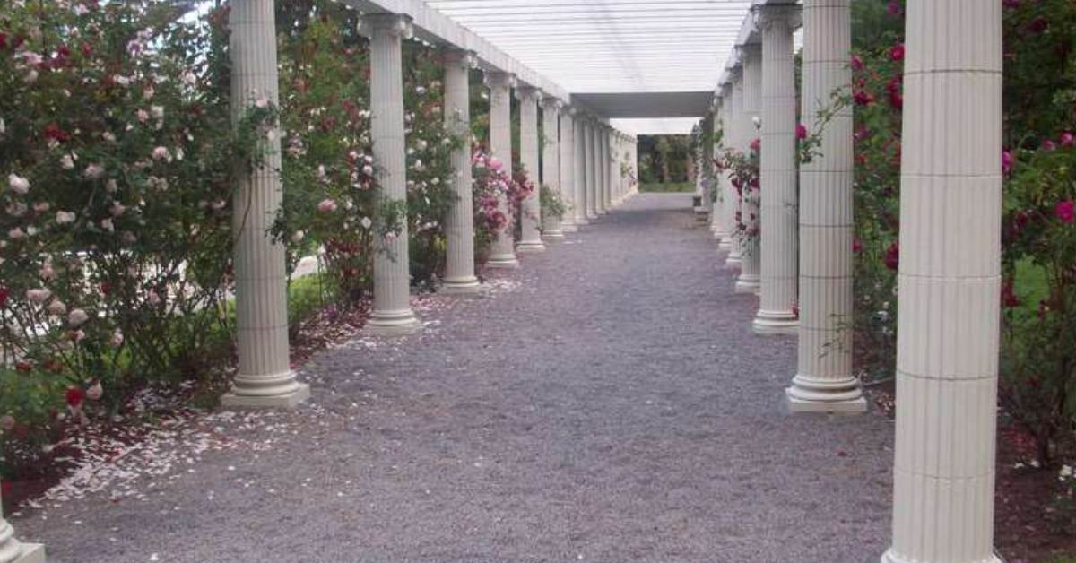 columns with flowers around