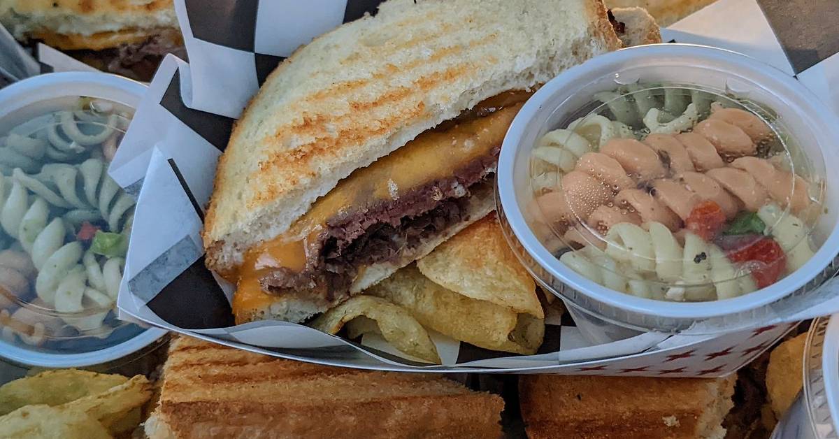 sandwich and pasta salad