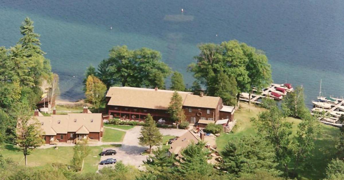 aerial view of northern lake george resort