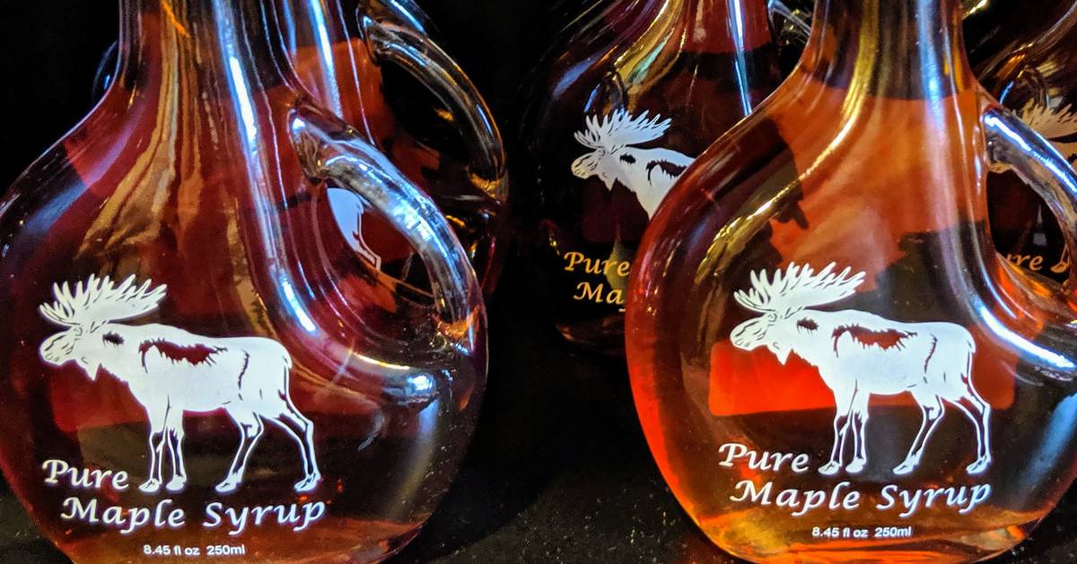 maple syrup bottles with moose on them