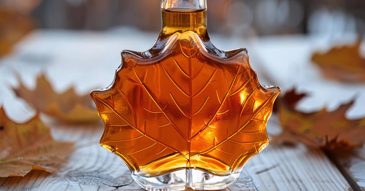 maple syrup in maple leaf shaped bottle