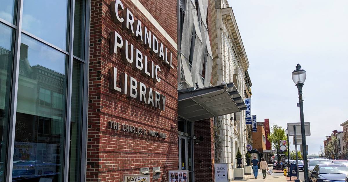 crandall public library and sidewalk outside