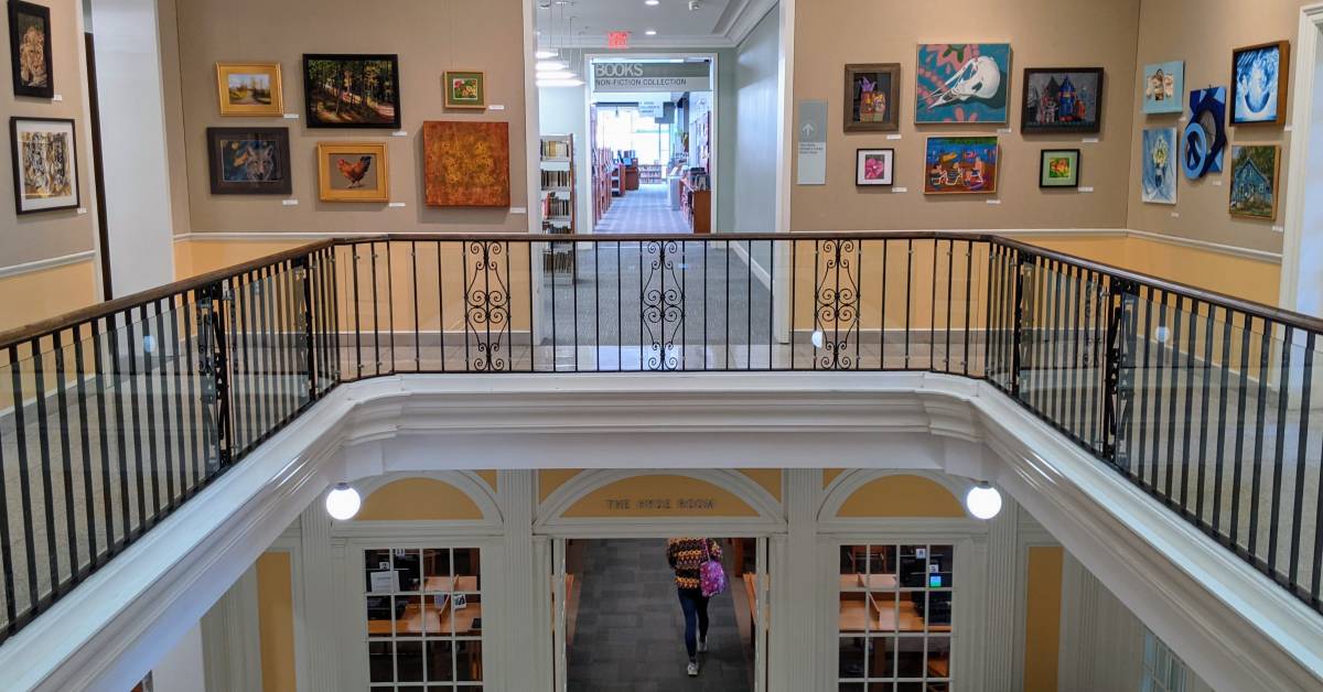 two floors with paintings at crandall public library