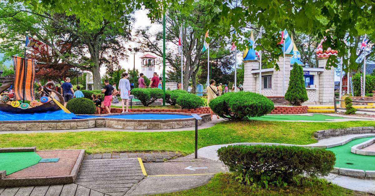 Around the World Golf miniature golf course on Beach Road in Lake George with themed holes and landscaped greens