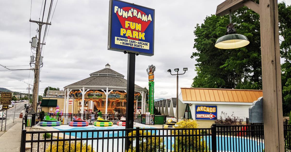 Funa'Rama Fun Park on Beach Road in Lake George with bumper boats, carousel, and arcade