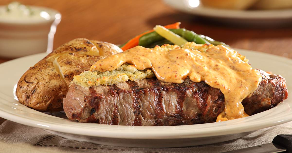 steak dinner with sauce