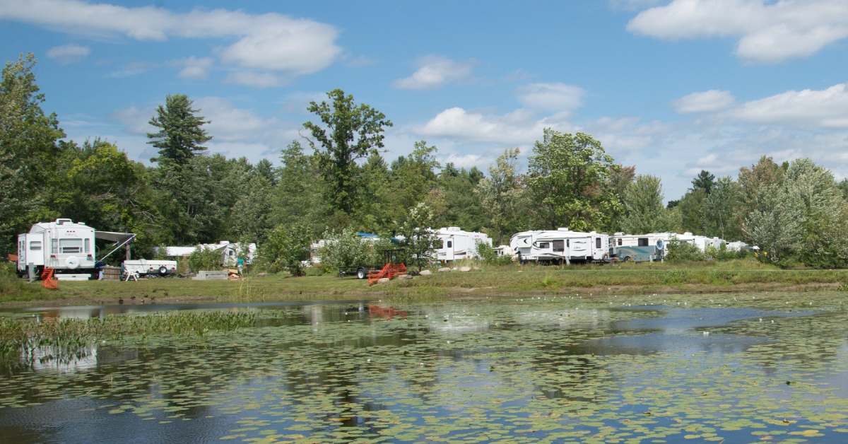 RV campers by a pond