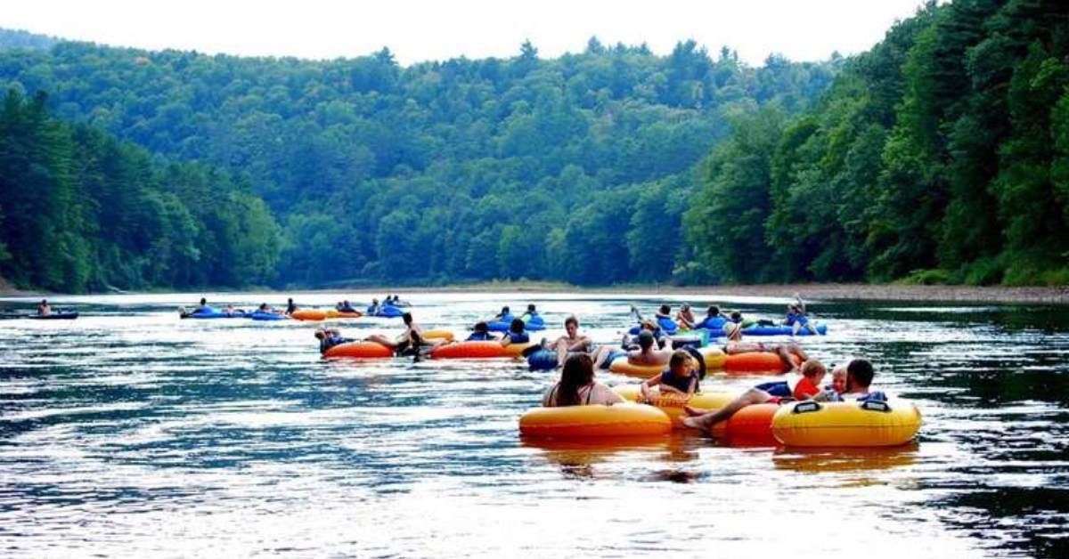 people in tubes in the river