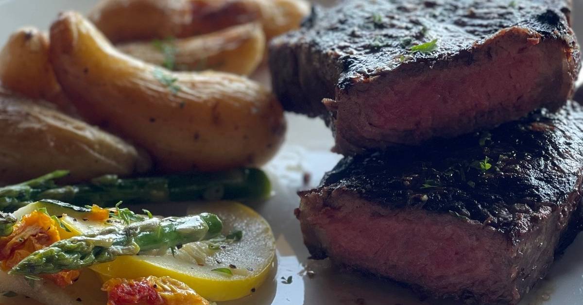 steak and vegetables
