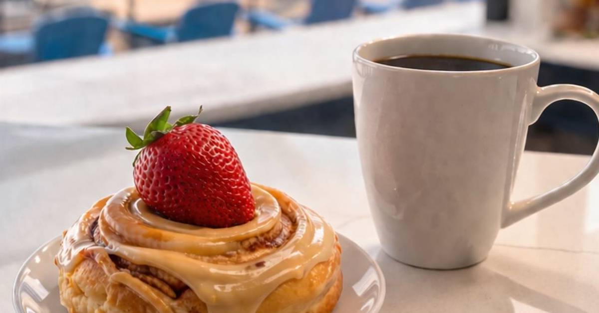 cinnamon bun with coffee