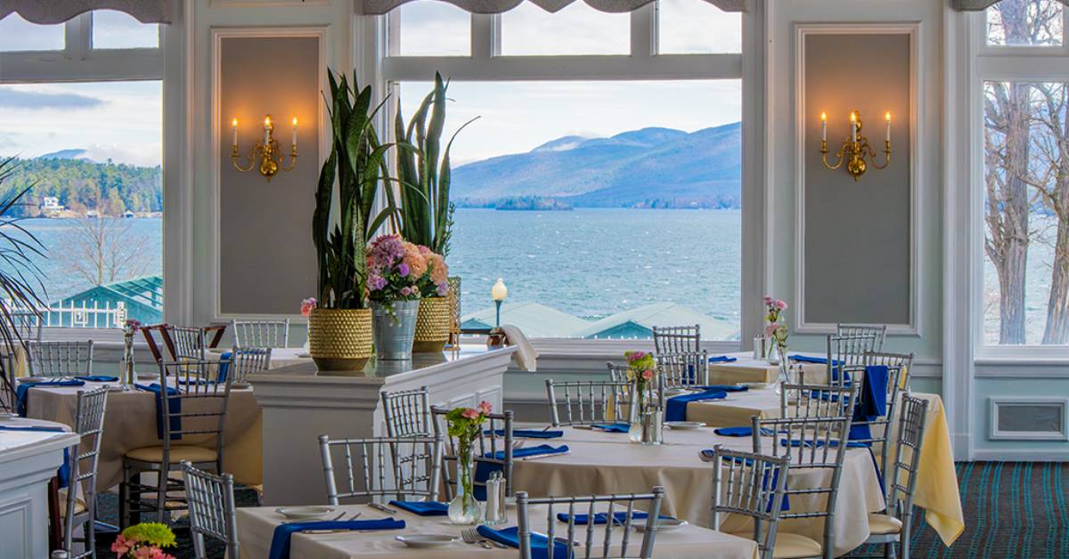lakeside restaurant dining room set up