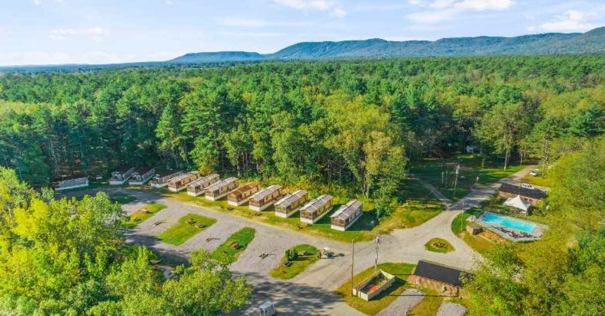 birds-eye view of lake george campground