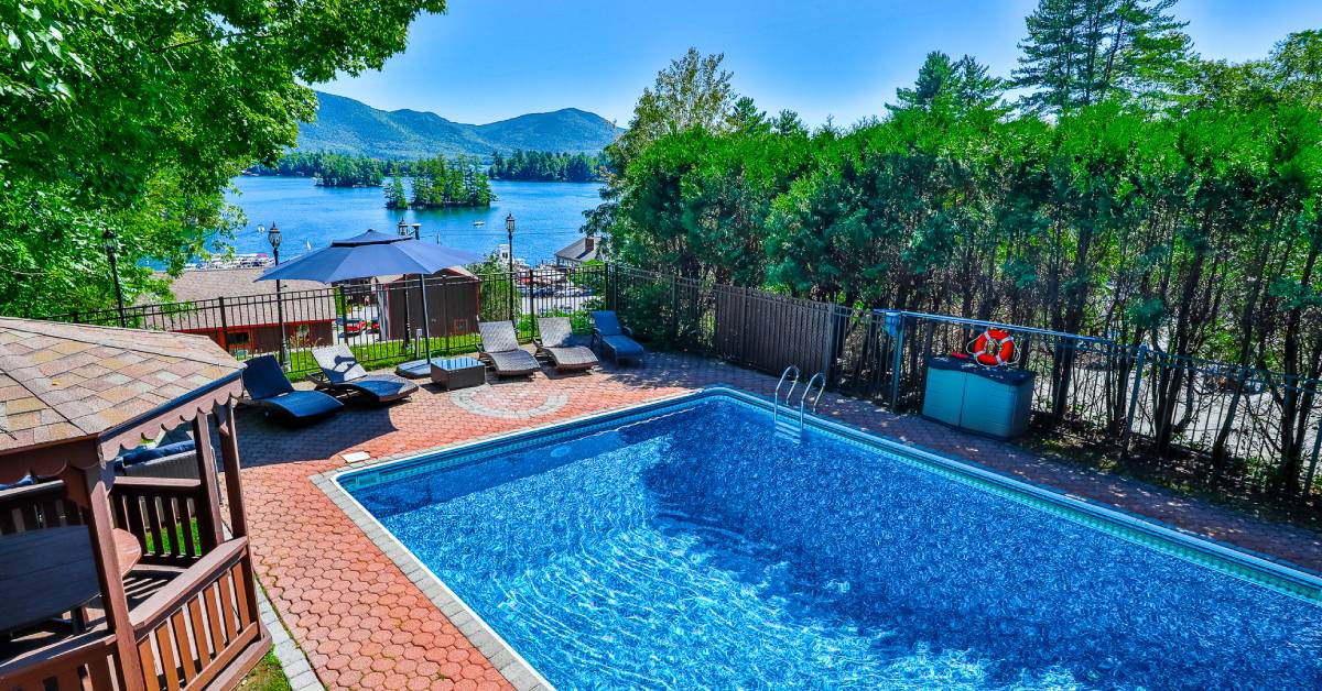 outdoor pool and lake