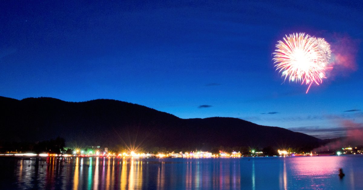 fireworks over lake at night