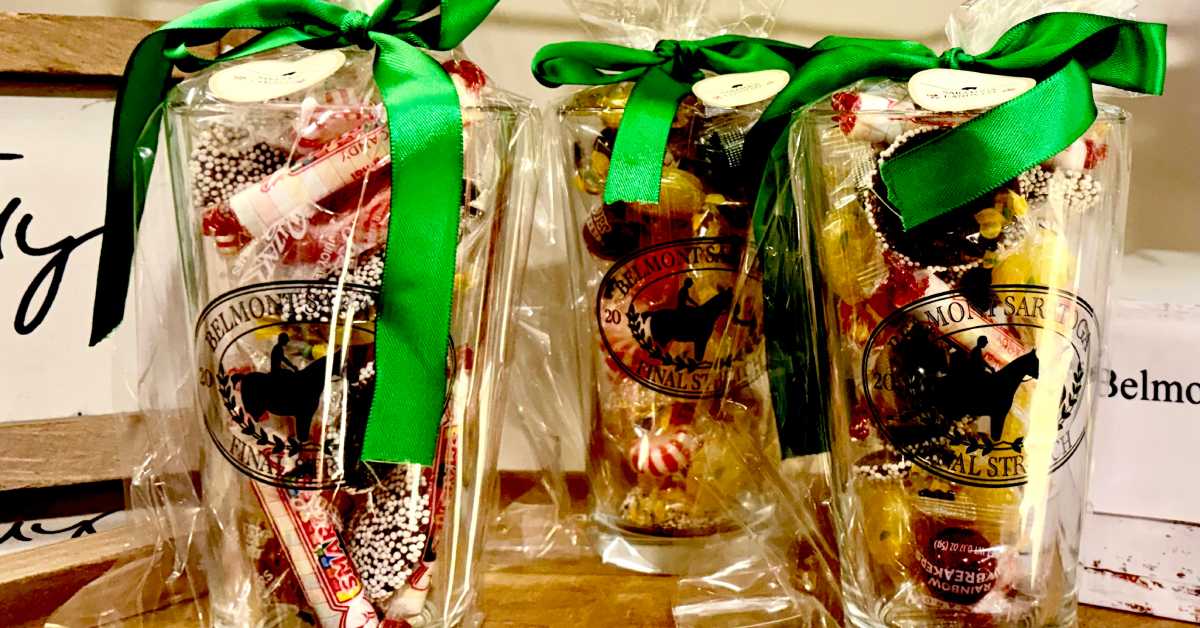 Belmont race glasses with candy