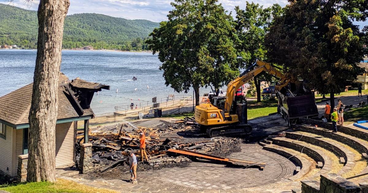 remains of amphitheater in lake george after fire