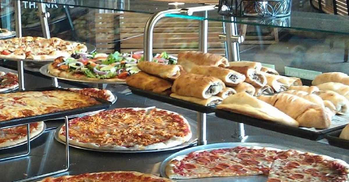 pizzas being displayed