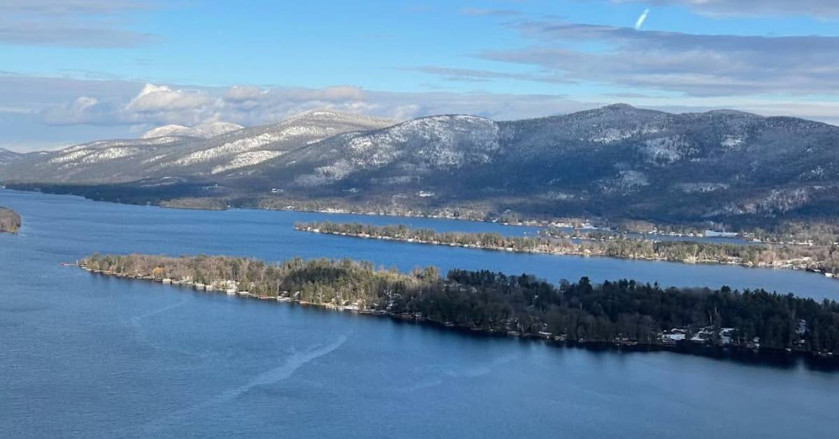 aerial view of adirondacks in winter