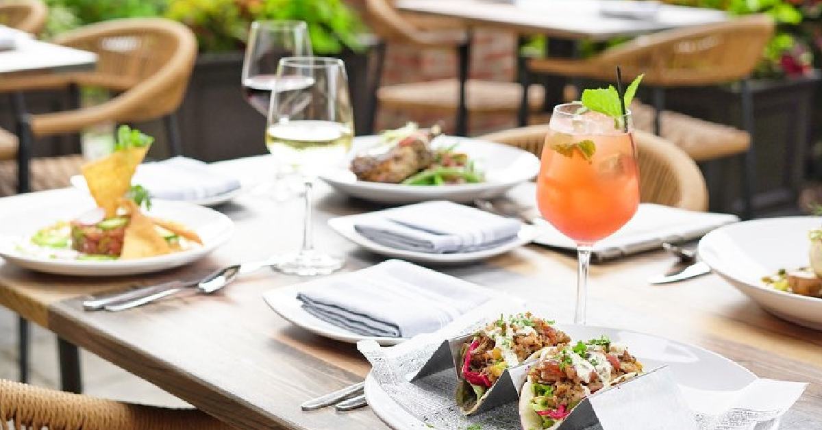 dishes on table with drinks