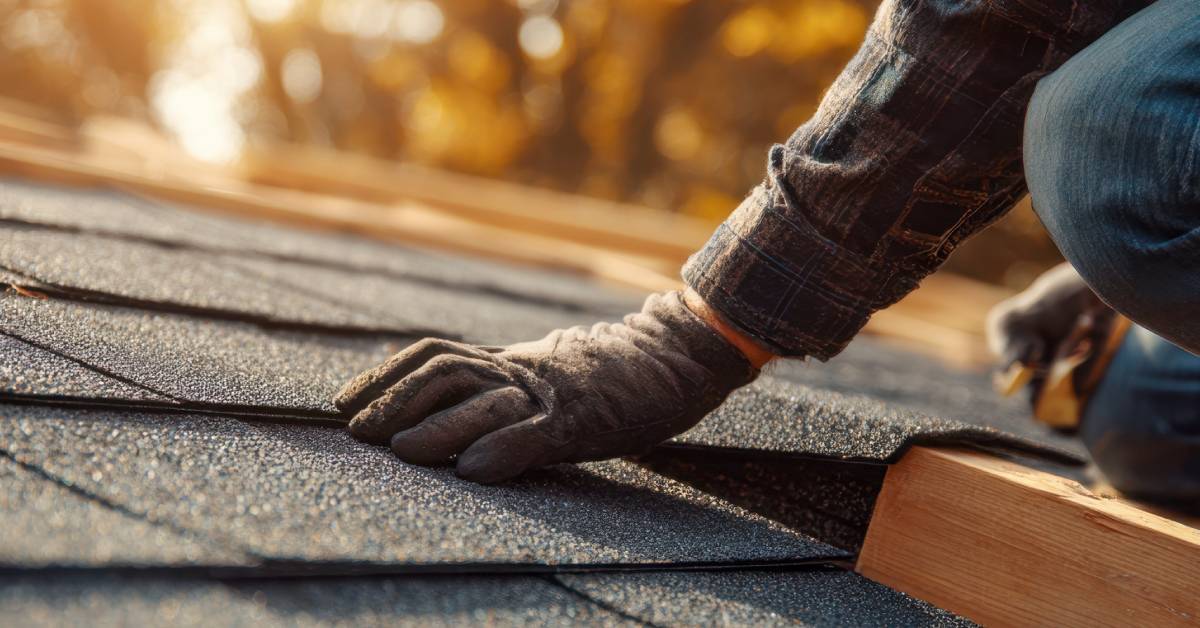 closeup of person repairing a roof