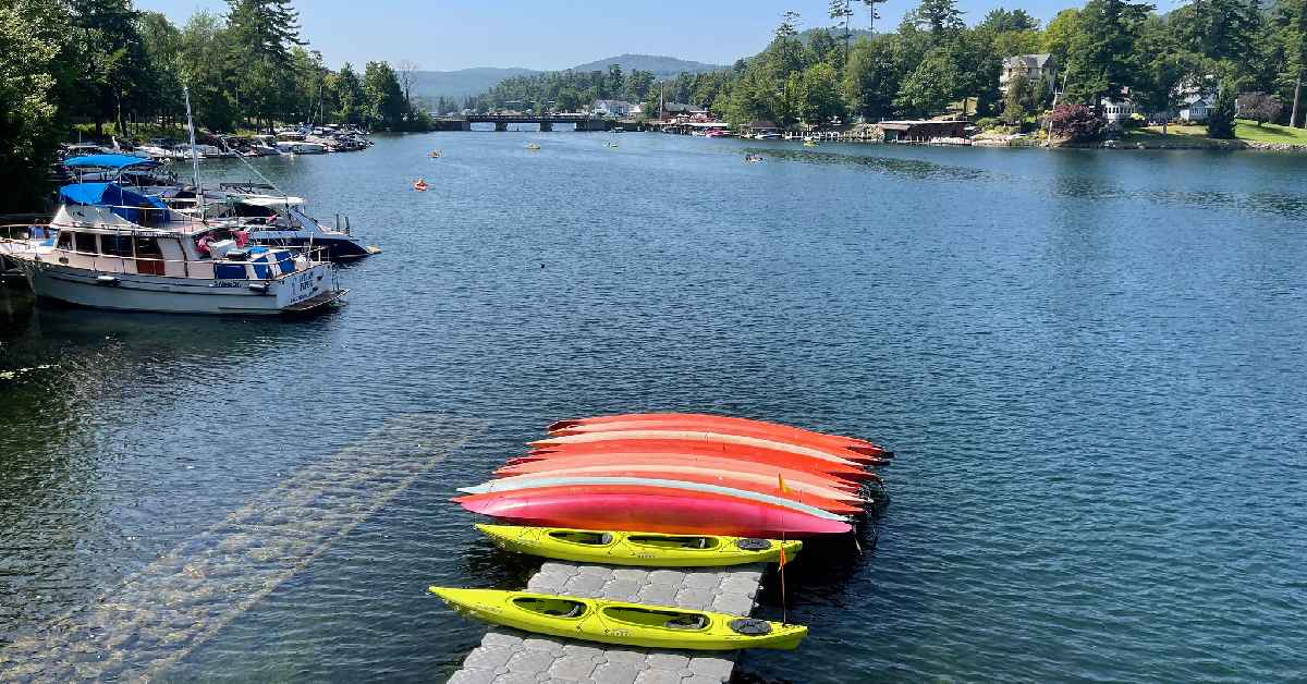 kayaks lined up on lake george