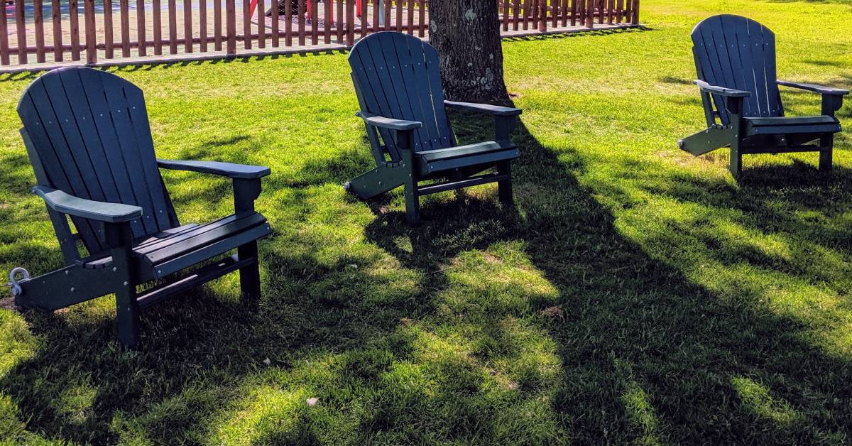 three adirondack chairs