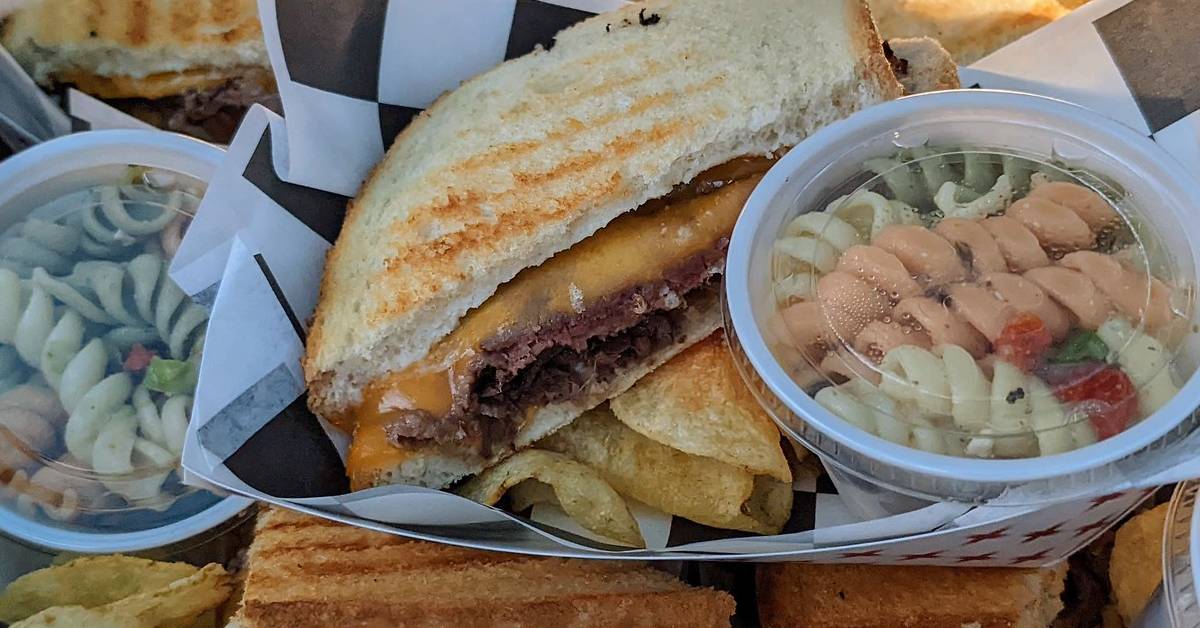 sandwich and pasta salad