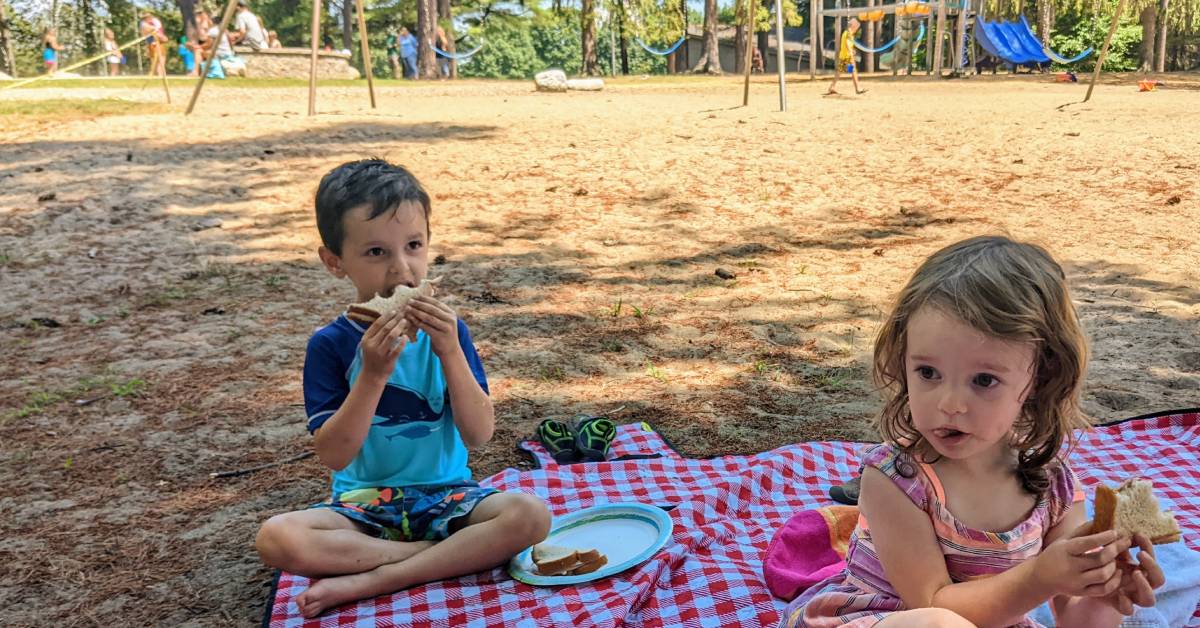 kids picnicking in crandall park near the playground