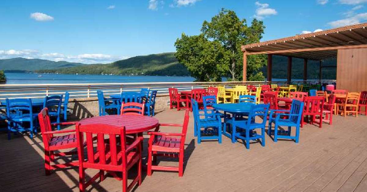 tables looking out on lake