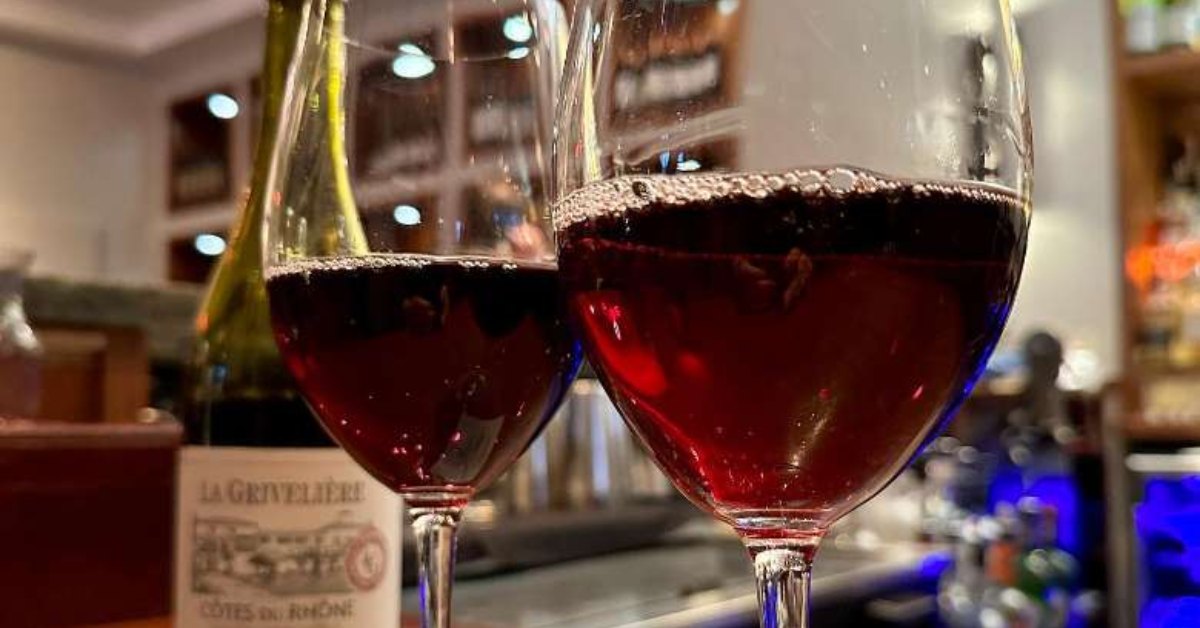 two glasses of wine at the wine bar