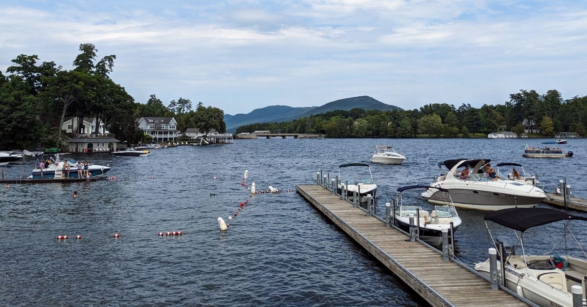 boats on lake george and dock