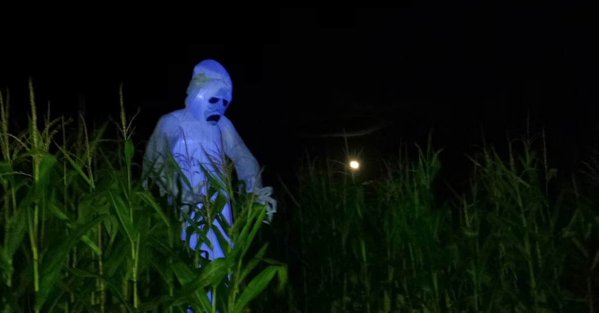 lit up ghost in corn field