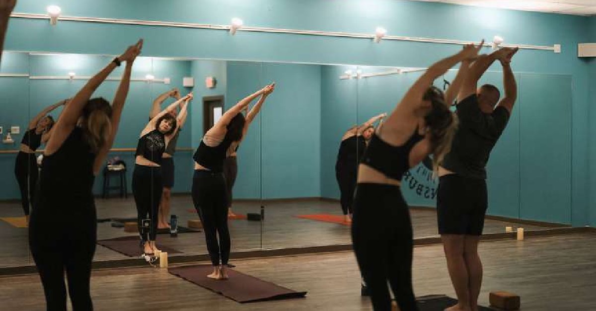 Group hot yoga class at Hot Yoga Queensbury in Queensbury NY