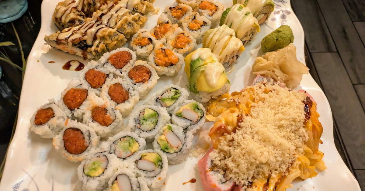 large plate of sushi at mikado