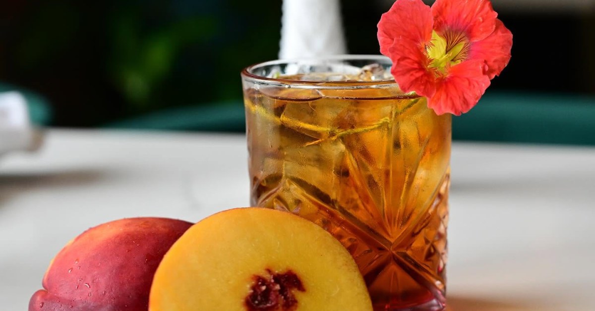 a nectarine old fashioned drink