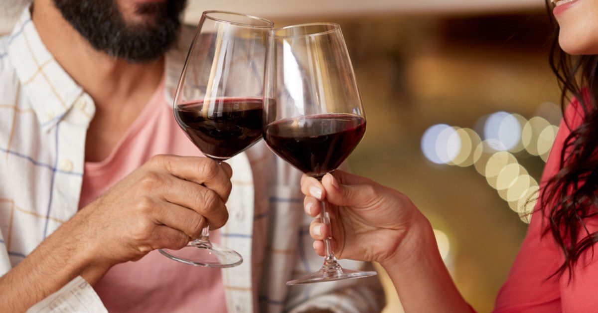 stock photo of couple with wine glasses