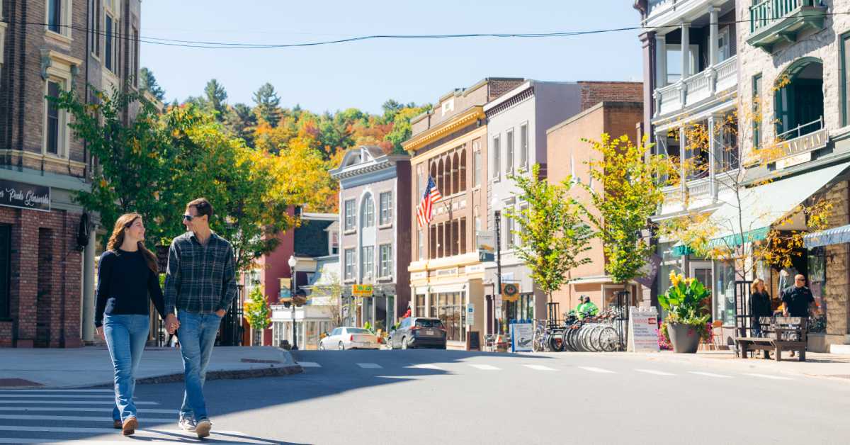 couple walking streets of saranac